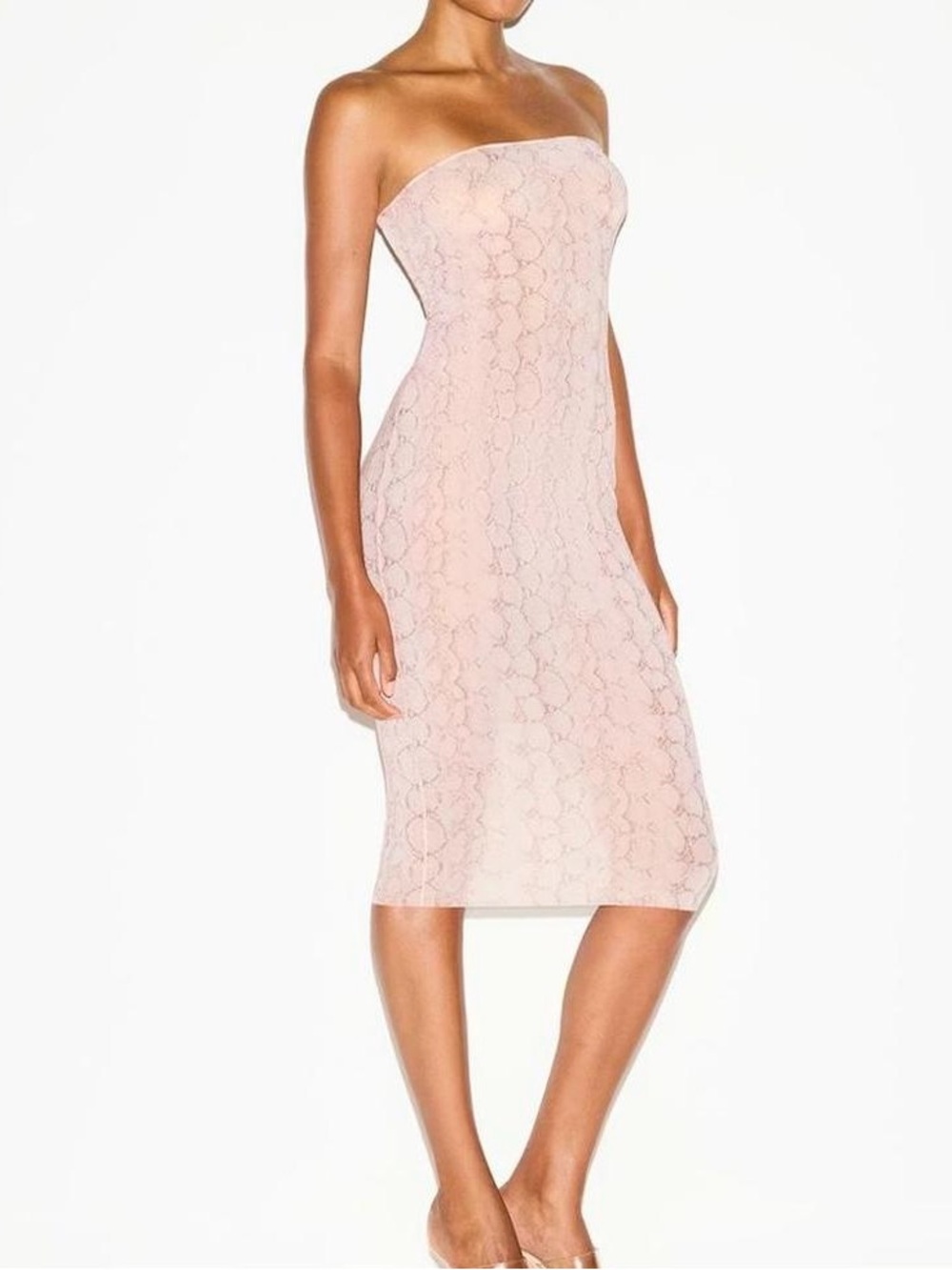 HTF SKIMS MILKY SHEER MIDI TUBE DRESS ROSE PASTEL SNAKE PRINT M
